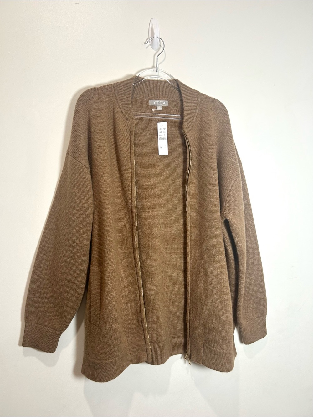 NEW J.Crew Full-Zip Flight Sweater Jacket Oversized Womens S Wool Blend Brown - Picture 11 of 13